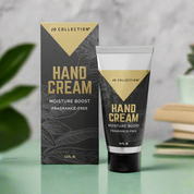 JO Collection hand cream packaging with black and gold design on a white background