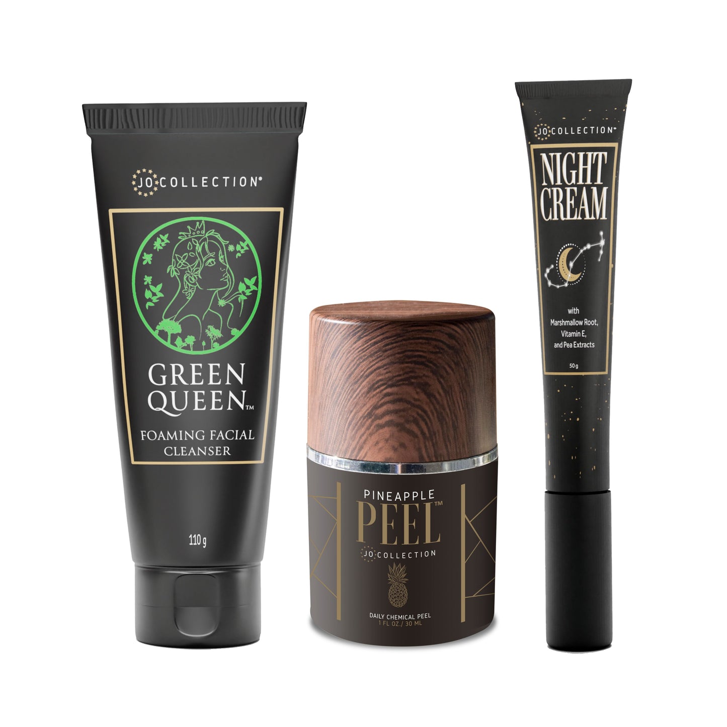 Jo Collection: Essential Skincare Trio - Gentle Facial Cleanser, Exfoliating Pineapple Peel & Luxurious Night Cream