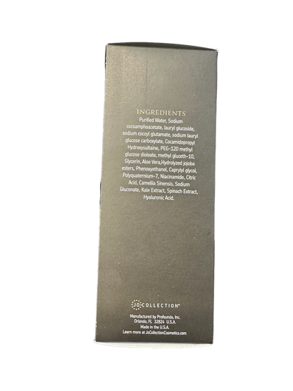 Shows side of Jo Collections Green Queen Cleanser box listing ingredients