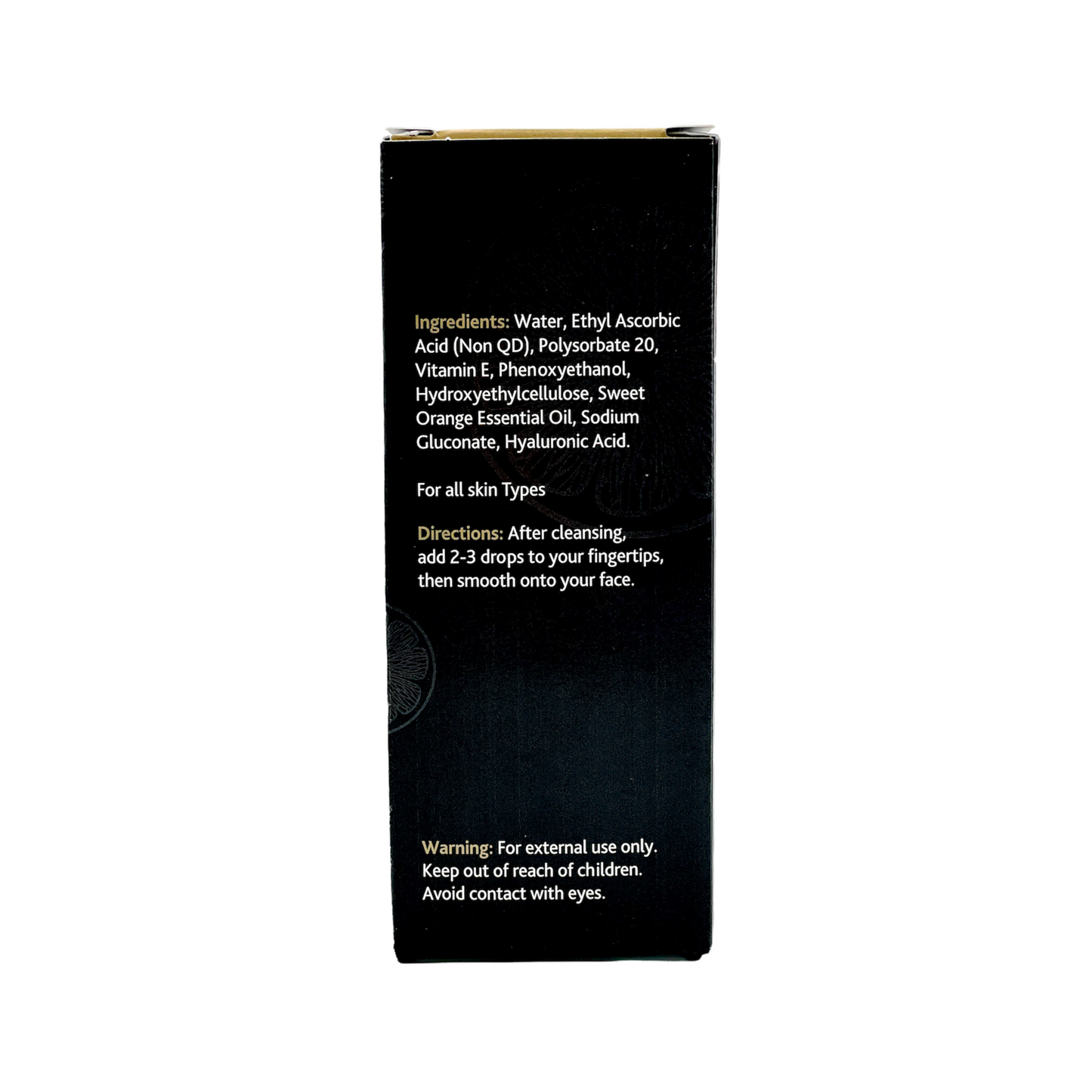 Ingredients listed on the side of Jo Collection vitamin C serum box