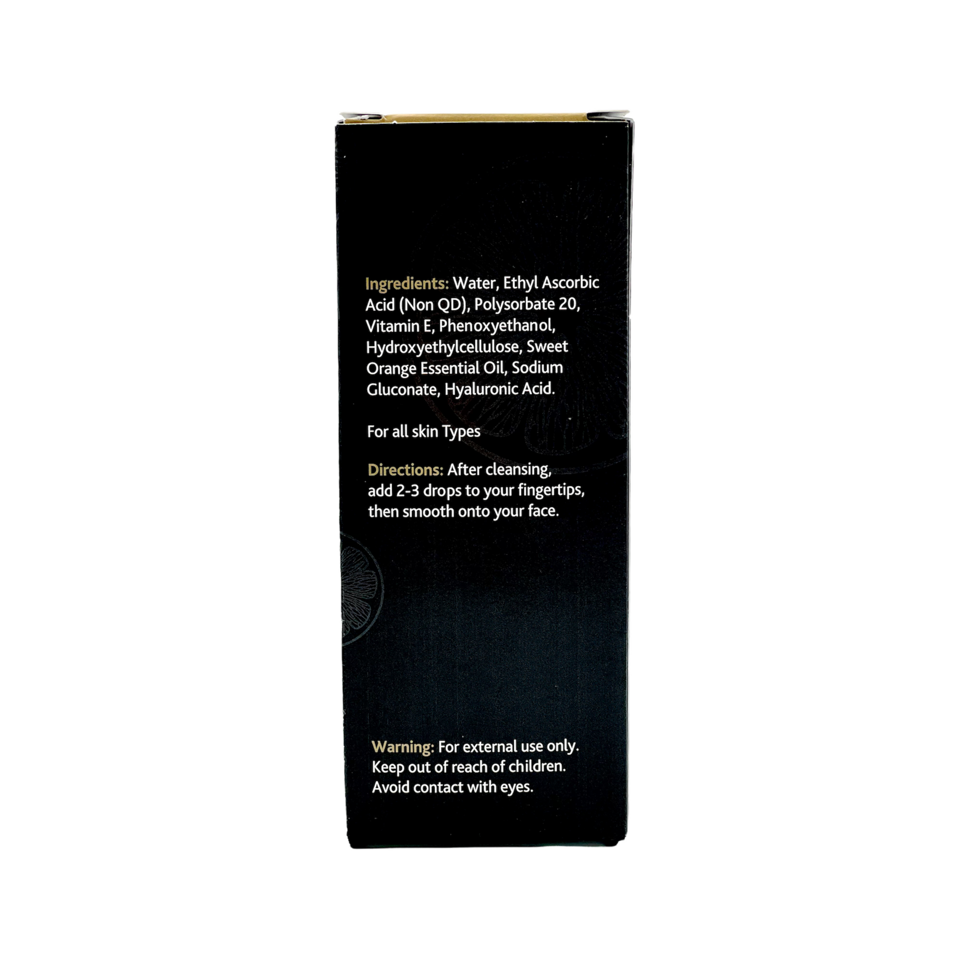 Ingredients listed on the side of Jo Collection vitamin C serum box